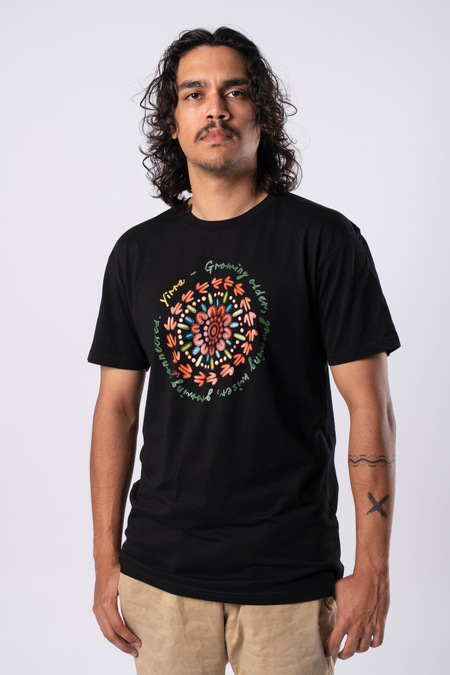 Yirra Black Cotton Crew Neck Mens T-Shirt