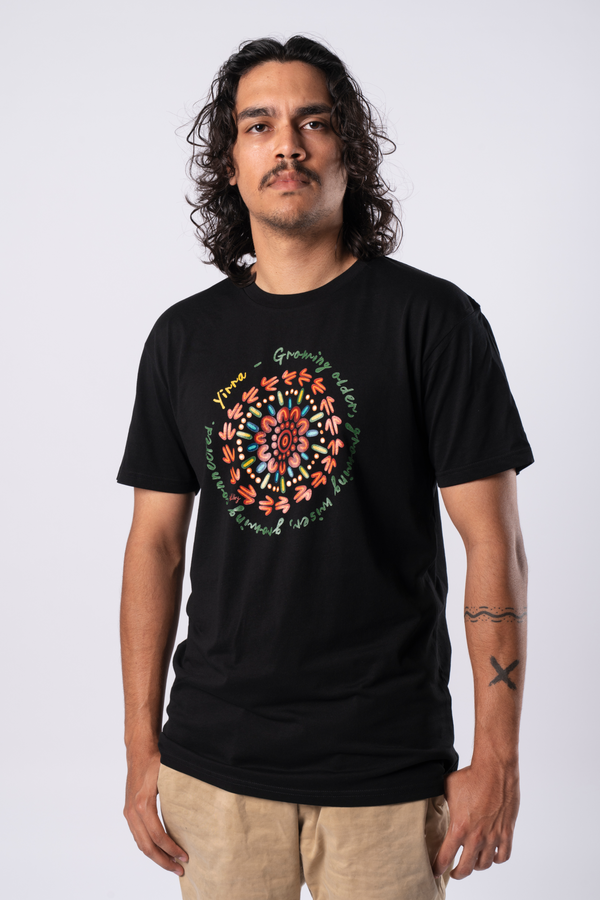 Yirra Black Cotton Crew Neck Mens T-Shirt