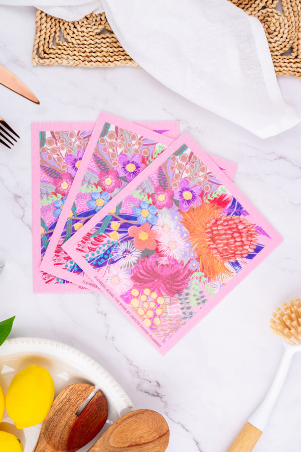 Flowers Along The River Sponge Dish Cloth (3 Pack)