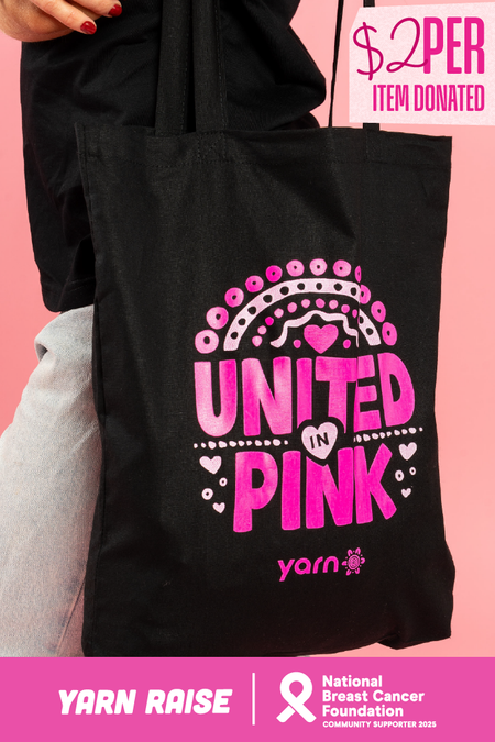 United In Pink Black Long Handle Cotton Tote Bag