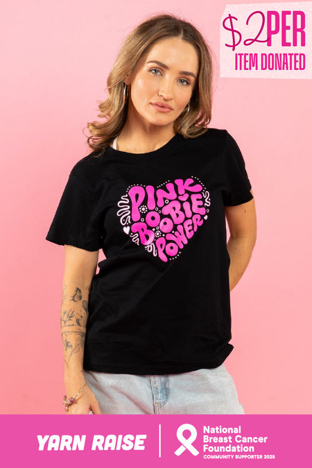 Pink Boobie Power Black Cotton Crew Neck Women's T-Shirt