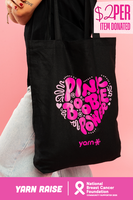 Pink Boobie Power Black Long Handle Cotton Tote Bag