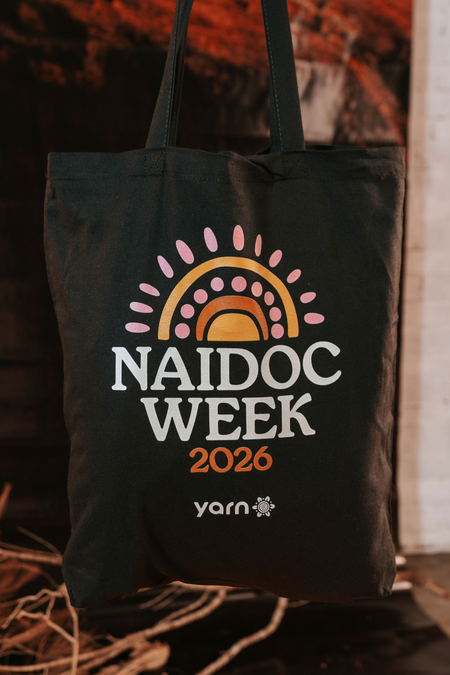 Core NAIDOC Week 2026 Pink and Black Long Handle Cotton Tote Bag