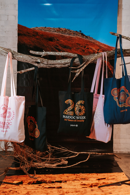 Standing Strong Bold NAIDOC 2026 Black Long Handle Cotton Tote Bag
