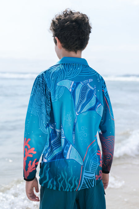 Stingray Journey UPF50+ Kids Long Sleeve Polo Shirt