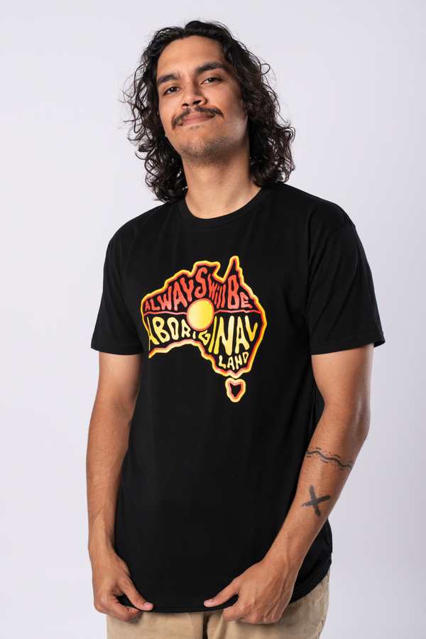 Aboriginal Land Black Cotton Crew Neck Mens T-Shirt