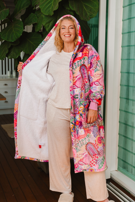 Flowers Along The River Sherpa Robe
