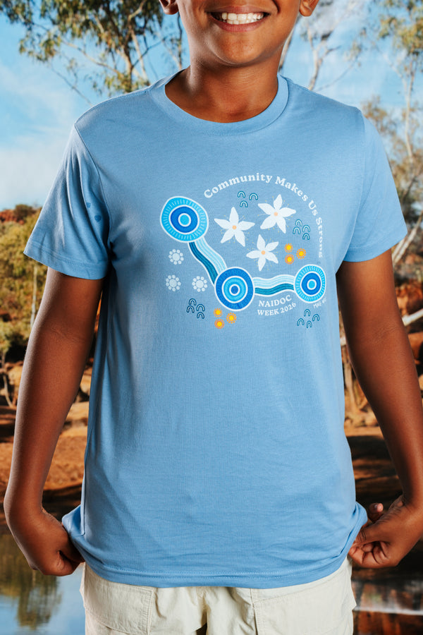 Community Makes Us Strong NAIDOC Week 2026 Carolina Blue Cotton Premium Kids T-Shirt