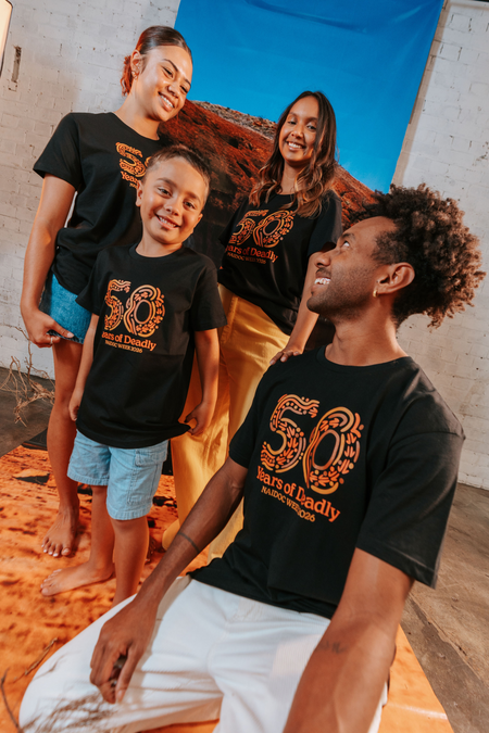 50 Years of Deadly NAIDOC Week 2026 Black Cotton Crew Neck Kids T-Shirt