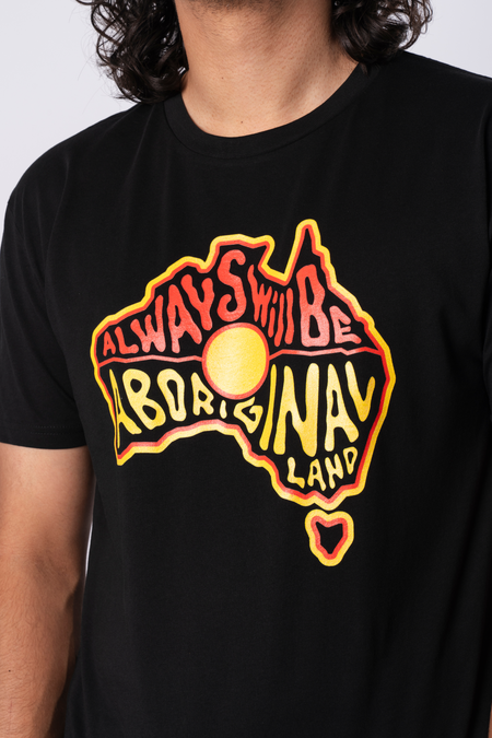 Aboriginal Land Black Cotton Crew Neck Mens T-Shirt