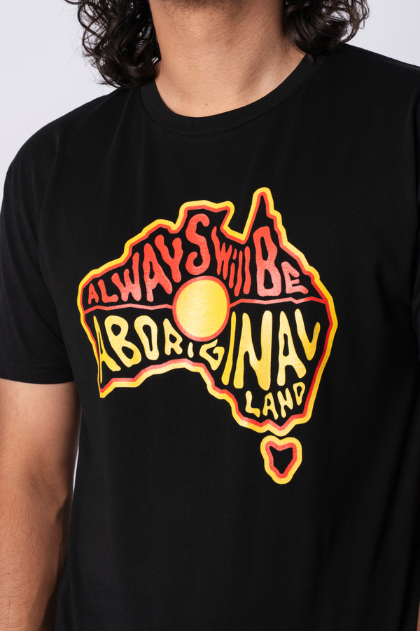 Aboriginal Land Black Cotton Crew Neck Mens T-Shirt