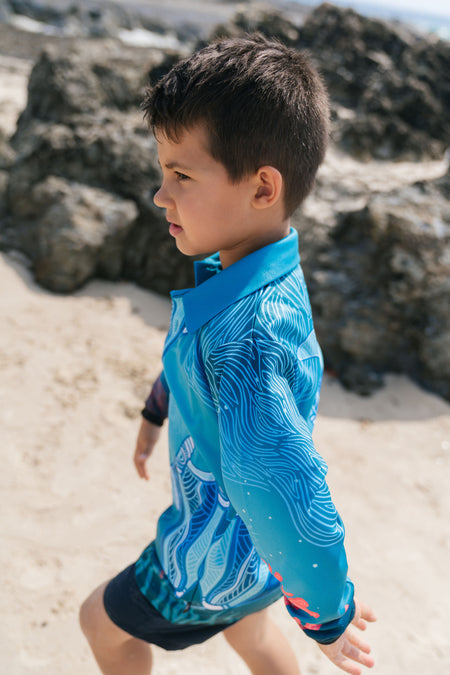 Stingray Journey UPF50+ Kids Long Sleeve Polo Shirt