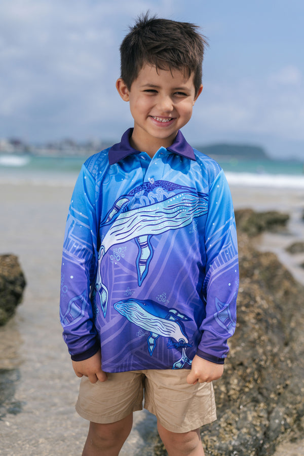 Whale Dreaming UPF50+ Kids Long Sleeve Polo Shirt