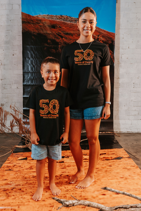 50 Years of Deadly NAIDOC Week 2026 Black Cotton Crew Neck Kids T-Shirt