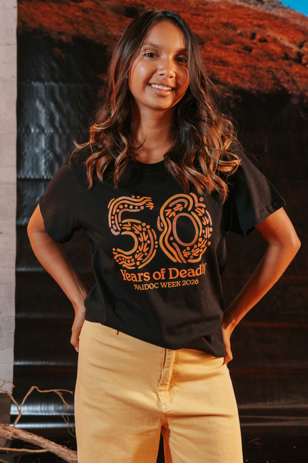 50 Years of Deadly NAIDOC Week 2026 Black Cotton Crew Neck Women's T-Shirt