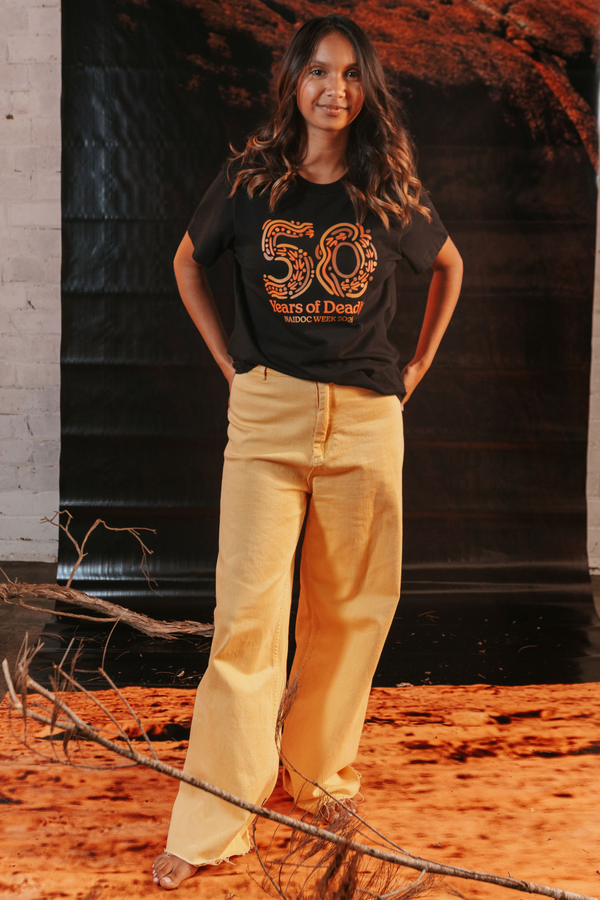 50 Years of Deadly NAIDOC Week 2026 Black Cotton Crew Neck Women's T-Shirt