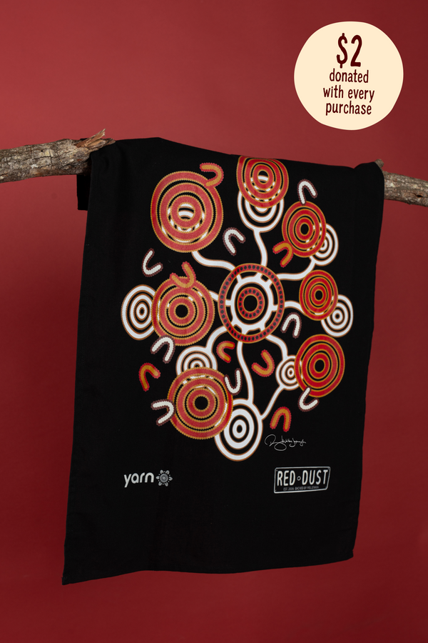Red Dust Black Linen Blend Tea Towel