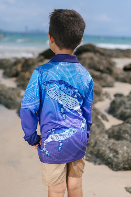 Whale Dreaming UPF50+ Kids Long Sleeve Polo Shirt