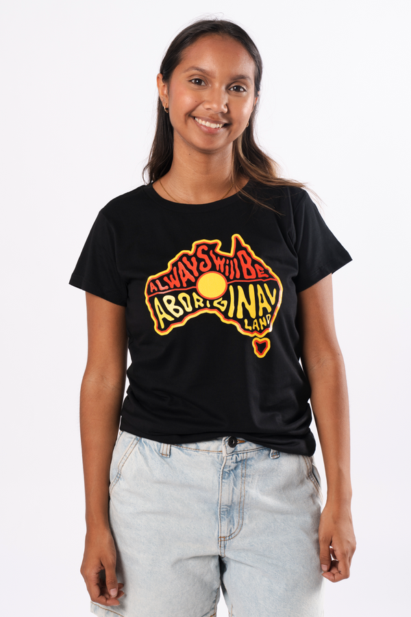 Aboriginal Land Black Cotton Crew Neck Womens T-Shirt