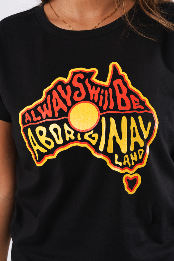 Aboriginal Land Black Cotton Crew Neck Womens T-Shirt