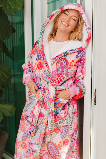 Flowers Along The River Sherpa Robe