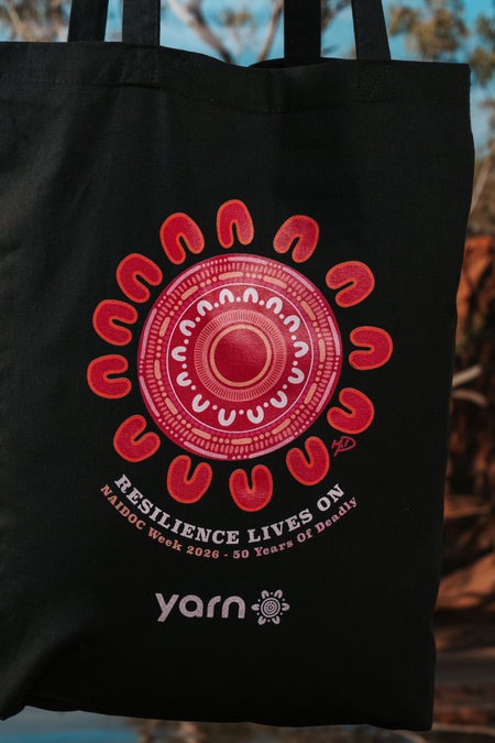Resilience Lives On NAIDOC Week 2026 Tote Bag Black Long Handle Cotton Tote Bag