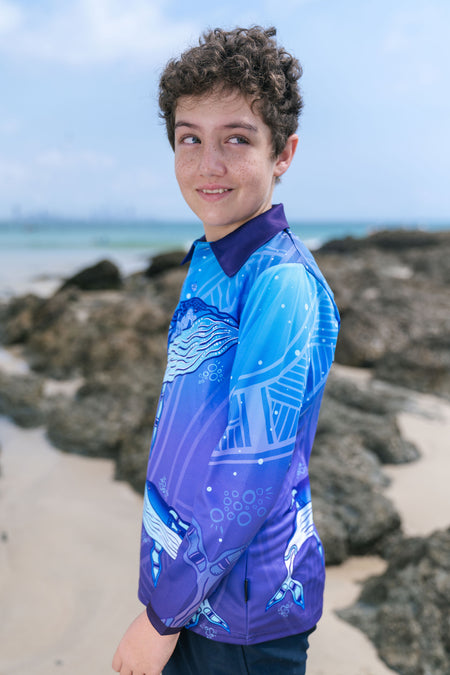 Whale Dreaming UPF50+ Kids Long Sleeve Polo Shirt
