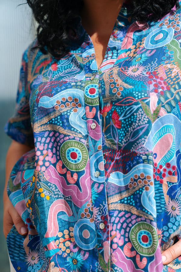 A Beautiful Life 100% Linen Short Sleeve Relaxed Women's Shirt