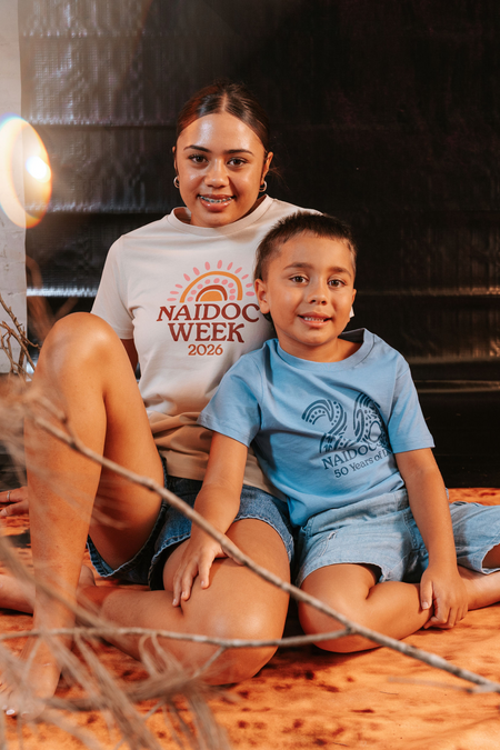 Standing Strong Mono Bold NAIDOC 2026 Carolina Blue Cotton Premium Kids T-Shirt