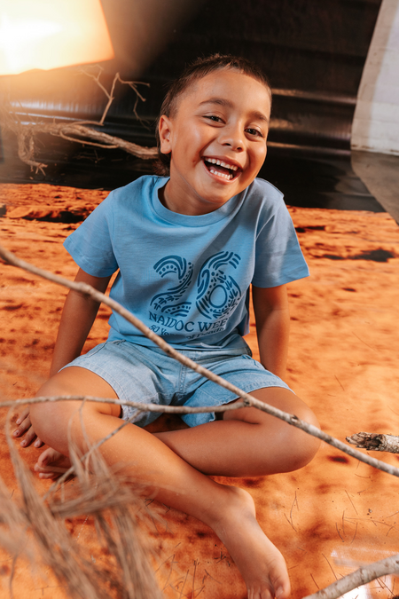 Standing Strong Mono Bold NAIDOC 2026 Carolina Blue Cotton Premium Kids T-Shirt