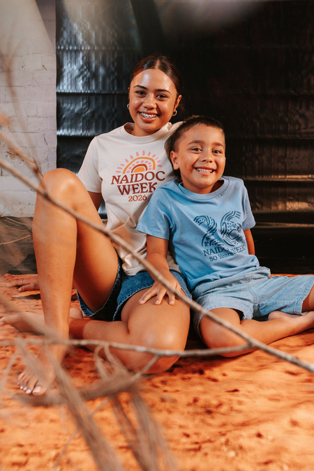 Standing Strong Mono Bold NAIDOC 2026 Carolina Blue Cotton Premium Kids T-Shirt