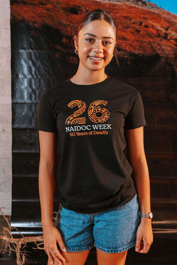 Standing Strong Bold NAIDOC 2026 Black Cotton Crew Neck Kids T-Shirt