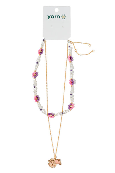 Keep The Fire Burning! NAIDOC 2024 Mauve & Pink Beaded Flower Pearl Layered Necklace