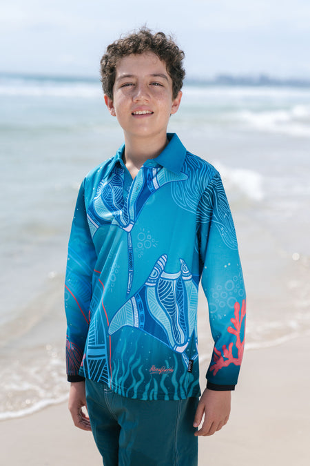 Stingray Journey UPF50+ Kids Long Sleeve Polo Shirt