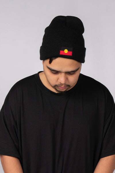 "Raise The Flag" Aboriginal Flag (Small) Black Acrylic Beanie