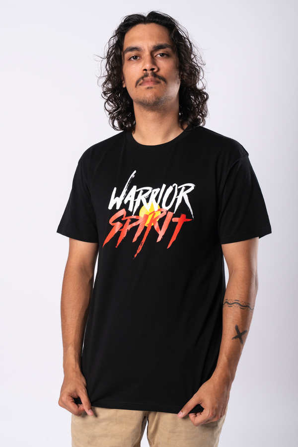 Warrior Spirit Black Cotton Crew Neck Mens T-Shirt