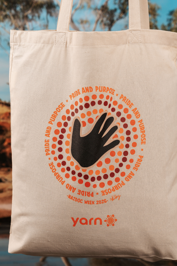 Pride And Purpose NAIDOC Week 2026 Tote Bag Khaki Long Handle Cotton Tote Bag