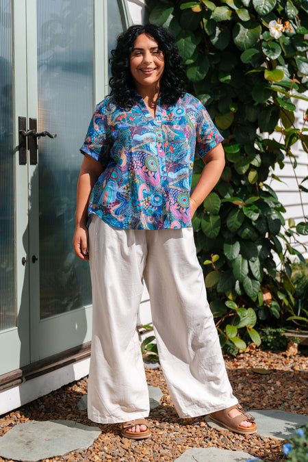 A Beautiful Life 100% Linen Short Sleeve Relaxed Women's Shirt
