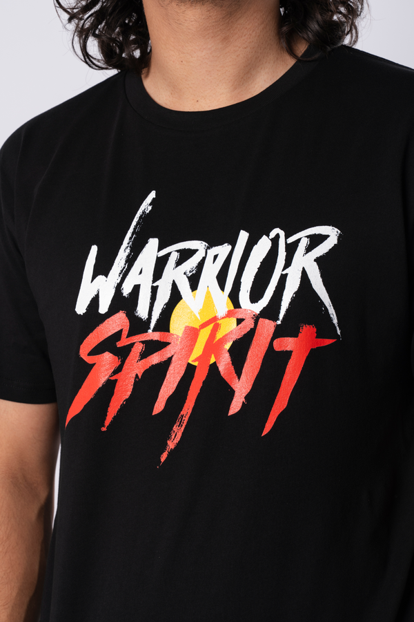 Warrior Spirit Black Cotton Crew Neck Mens T-Shirt