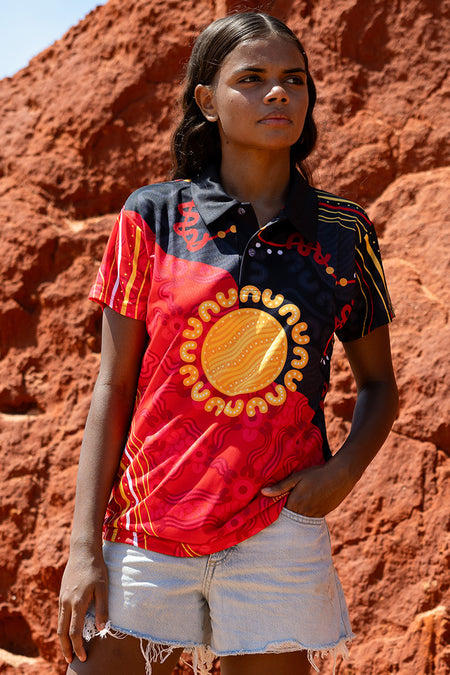 Sun Soaked Aboriginal Flag Women's Fitted Polo Shirt