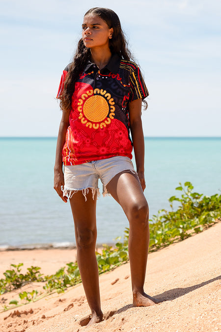 Sun Soaked Aboriginal Flag Women's Fitted Polo Shirt