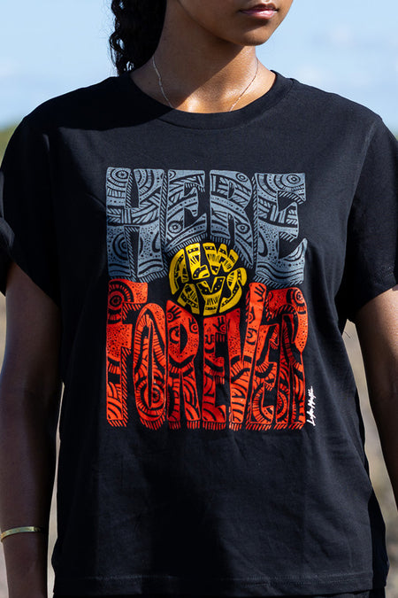 Here Always Forever Black Cotton Crew Neck Women's T-Shirt