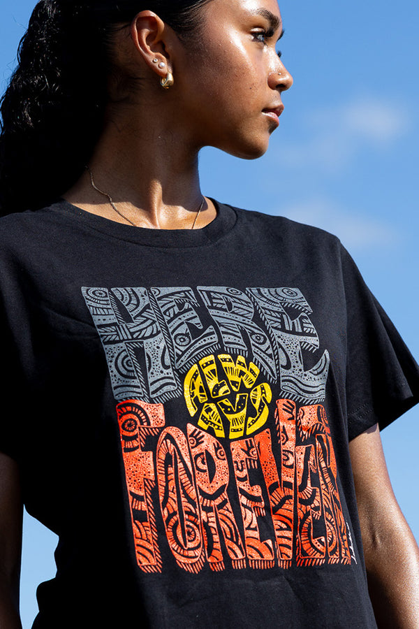 Here Always Forever Black Cotton Crew Neck Women's T-Shirt