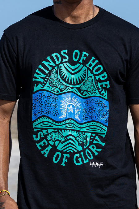 Winds of Hope, Sea of Glory Black Cotton Crew Neck Unisex T-Shirt