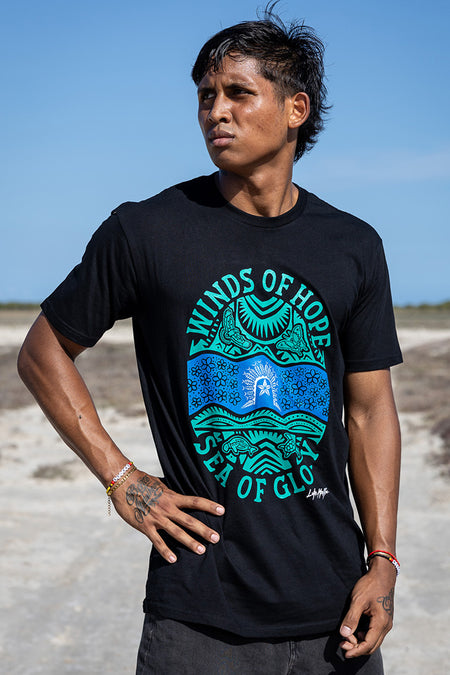 Winds of Hope, Sea of Glory Black Cotton Crew Neck Unisex T-Shirt