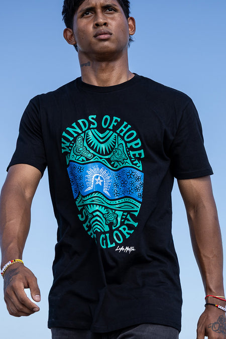 Winds of Hope, Sea of Glory Black Cotton Crew Neck Unisex T-Shirt