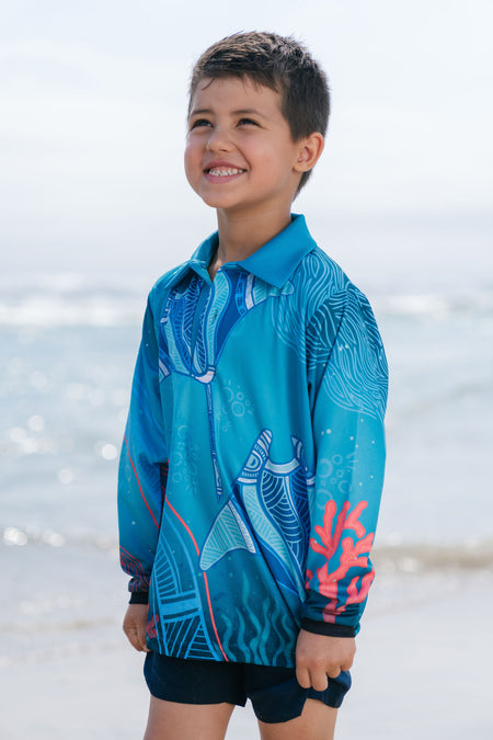 Stingray Journey UPF50+ Kids Long Sleeve Polo Shirt