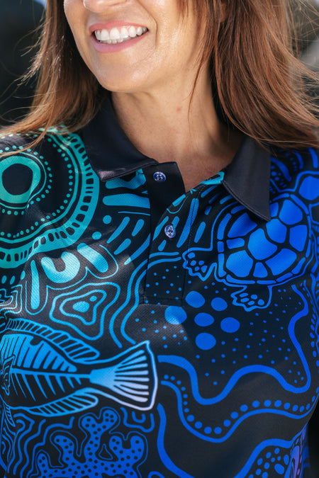 Night Fishing UPF50+ Women's Fitted Long Sleeve Polo Shirt