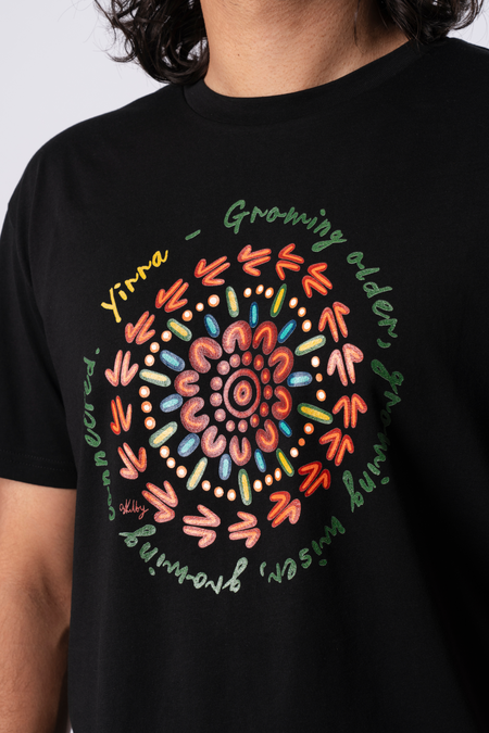 Yirra Black Cotton Crew Neck Mens T-Shirt
