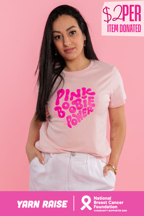 Pink Boobie Power Pink Cotton Crew Neck Women's T-Shirt